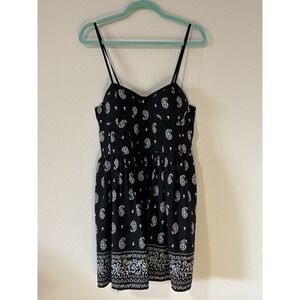 Band of Gypsies Paisley SunDress Smocked  Sleeveless Casual XL  Navy Pockets